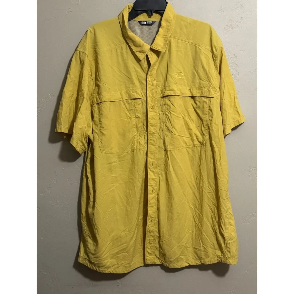 The North Face Mens XXL Yellow Short Sleeve Fishing Hiking Vent Shirt Outdoor